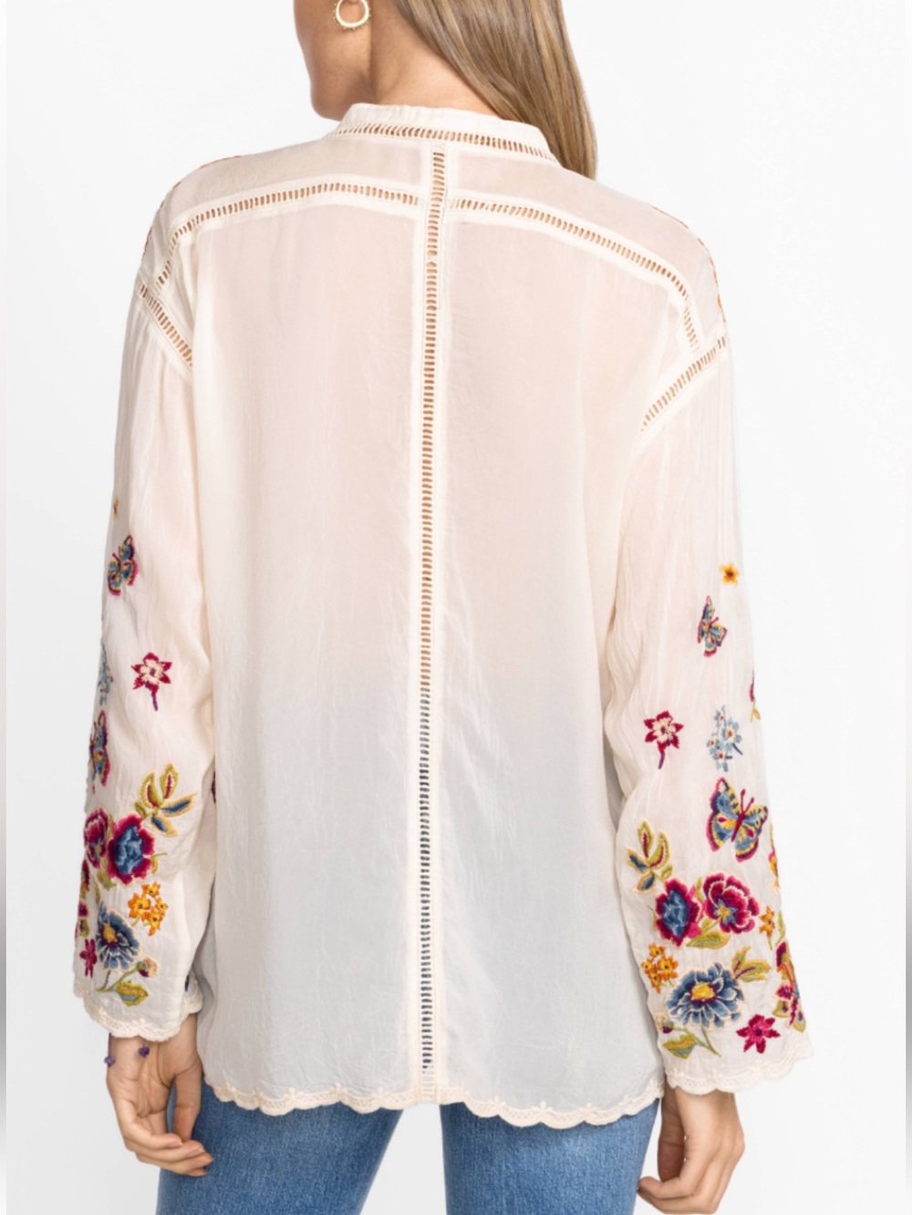 Johnny Was Multicolor Floral & Butterfly Embroidery Blouse - Picture 2 of 16